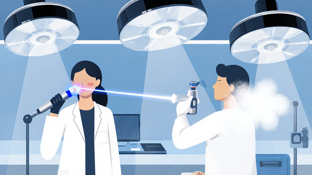 Dermatolog používá laser a kapalný dusík k odstranění syslíků.