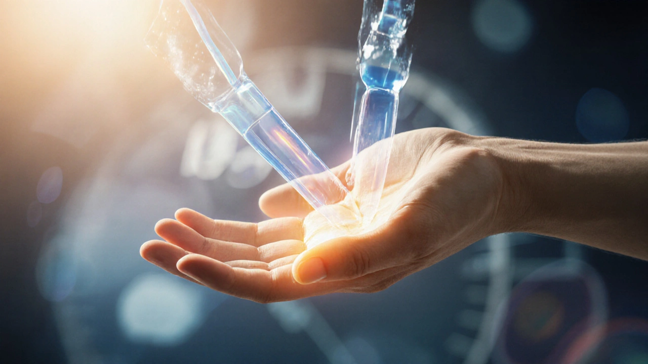 Pohyb prstů ruky s vizuálním znázorněním odtoku tekutin směrem k srdci.