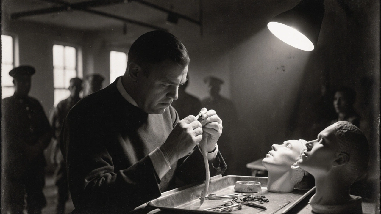 Britský chirurg Harold Gillies rekonstruuje obličej vojáka během první světové války.