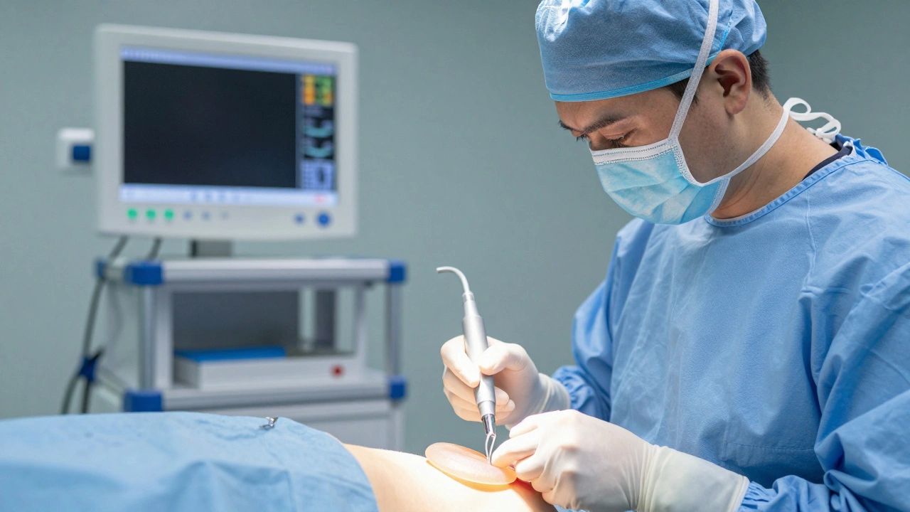 Chirurg používá endoskop k přesnému umístění implantátu pod sval