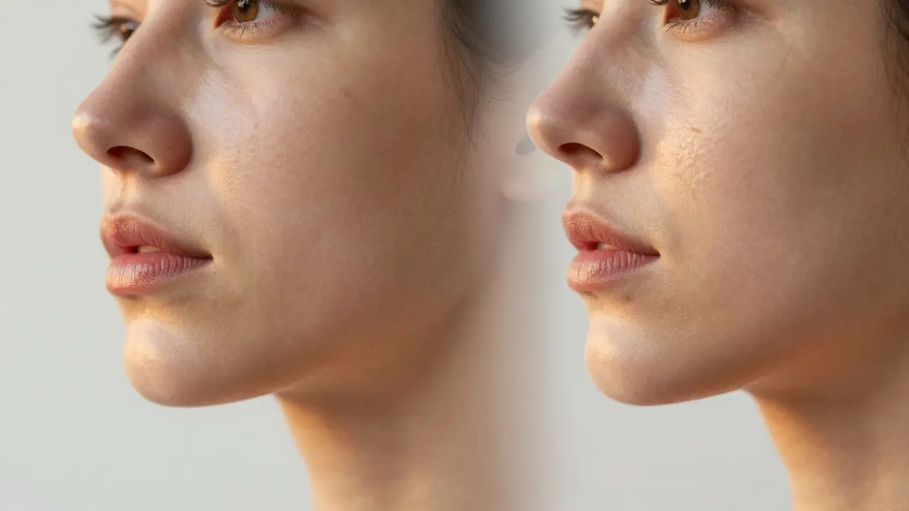 Porovnání před a po liposukci obličeje s výraznější čelistí.