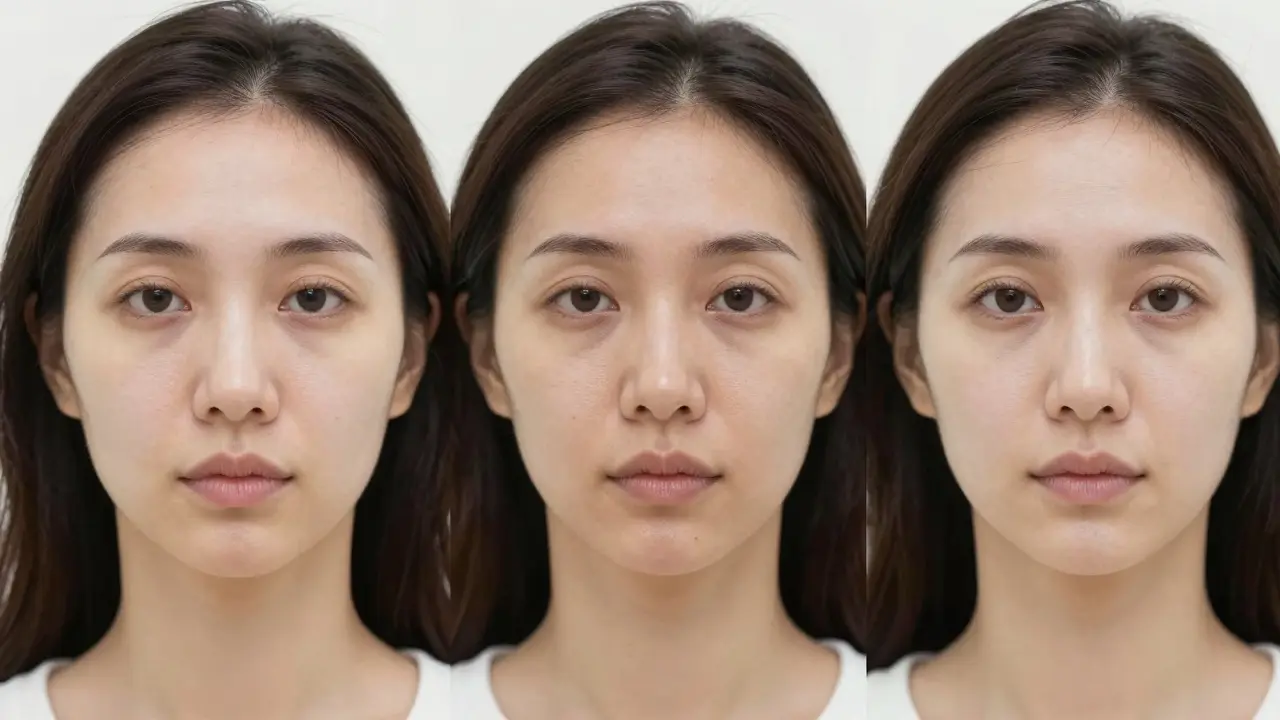 Srovnání výsledku nitového liftingu v čase: čerstvý, průměrný a udržený efekt.