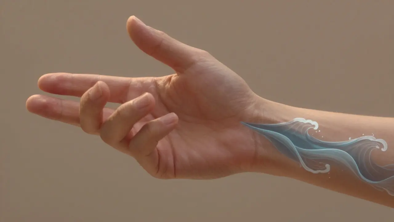 Jemné pohyby prstů při odvádění tekutiny z operované ruky.