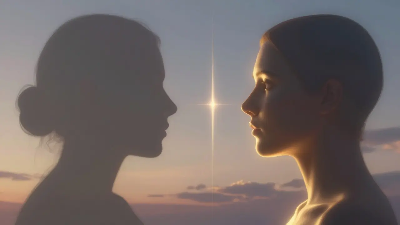 Konceptuální před a po transformaci obrysu čelisti s jasným rozdílem kontury.