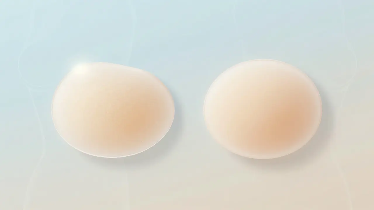 Starý a nový prsní implantát vedle sebe, symbolizující přechod a obnovu.