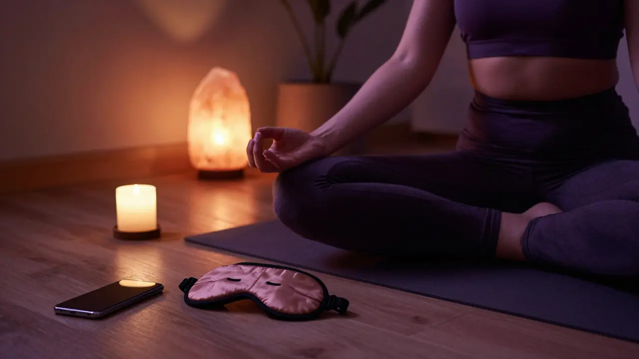 Osoba meditující v klidném prostředí s vypnutým telefonem pro snížení stresu.