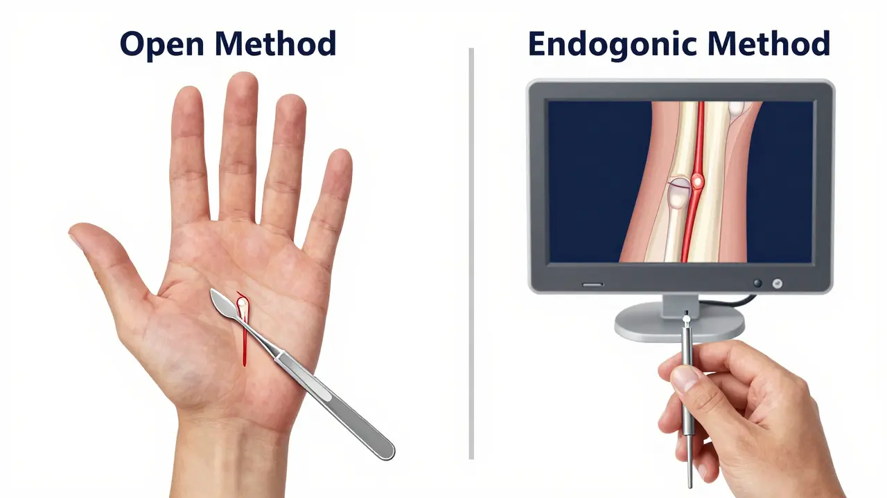 Srovnání otevřené a endoskopické metody operace karpálního tunelu.