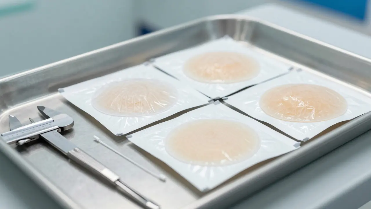 Sterilní balení implantátů a chirurgické nástroje na tácu