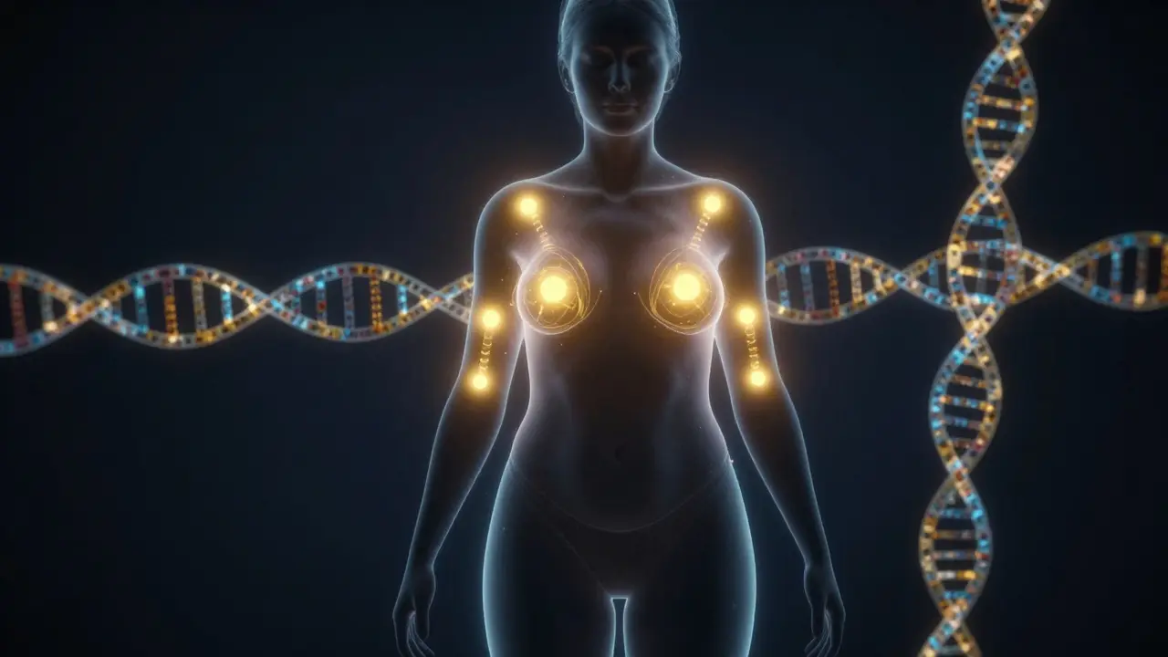 Silueta těla s geneticky určenými oblastmi pro ukládání tuku.