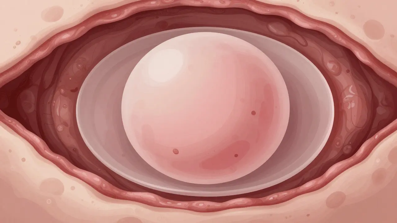 Ilustrace kapsulární kontrakce kolem implantátu