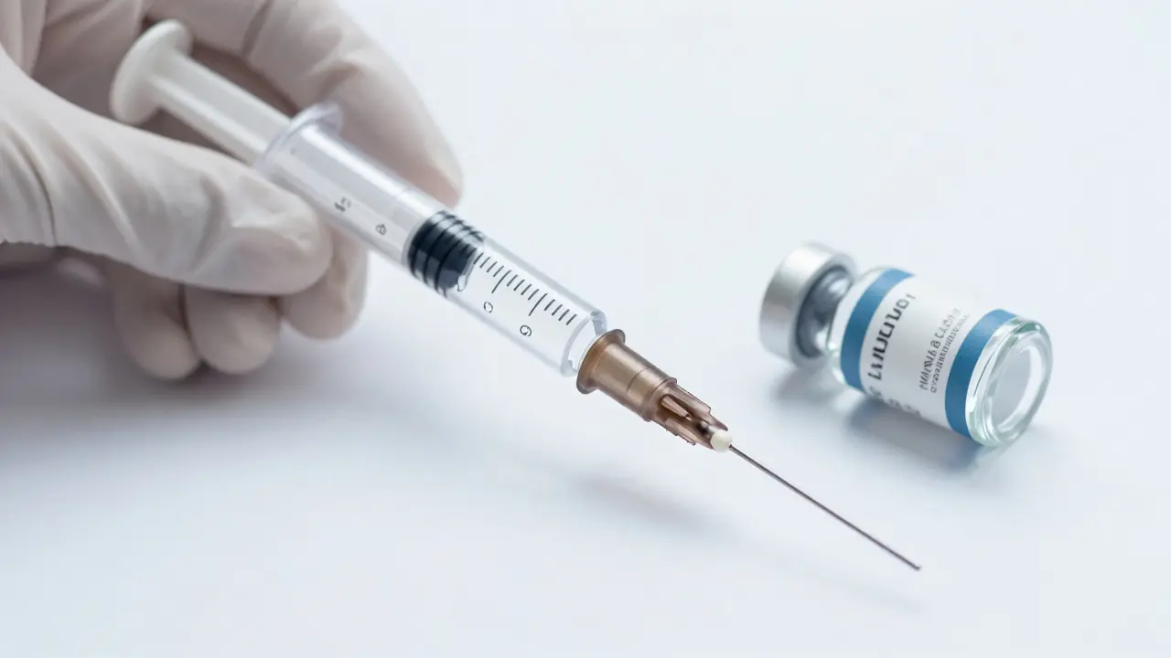 Štíhlá stříkačka s hyaluronovým gelem v klinickém prostředí
