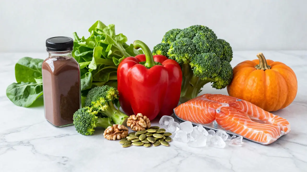 Čerstvé potraviny bohaté na vitamíny a minerály na bílém podkladu