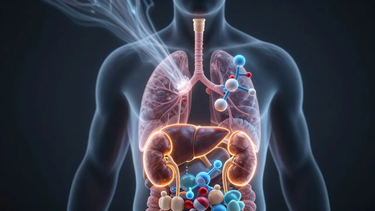 Ilustrace jater a ledvin metabolizujících anestetika