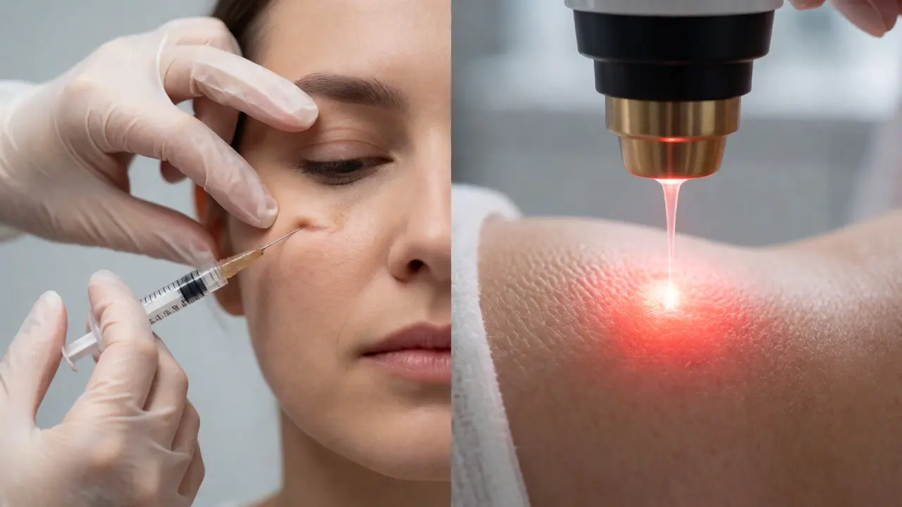 Aplikace výplně a laserové ošetření pleti v klinickém prostředí.