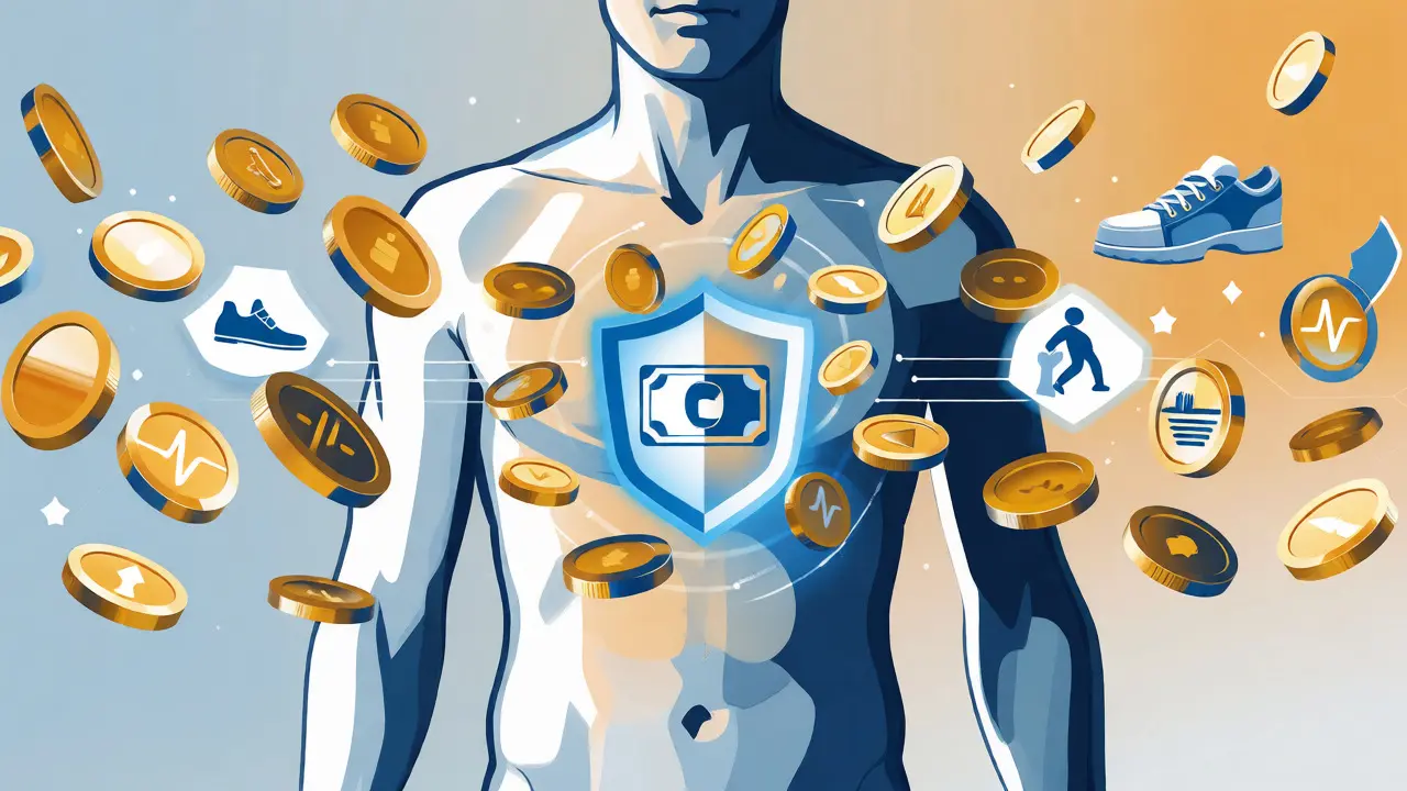 Ilustrace sbírání bodů za aktivitu měnících se v finanční příspěvek.