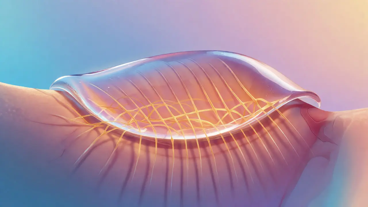 Konceptuální ilustrace silikonové terapie usměrňující kolagen pod kůží