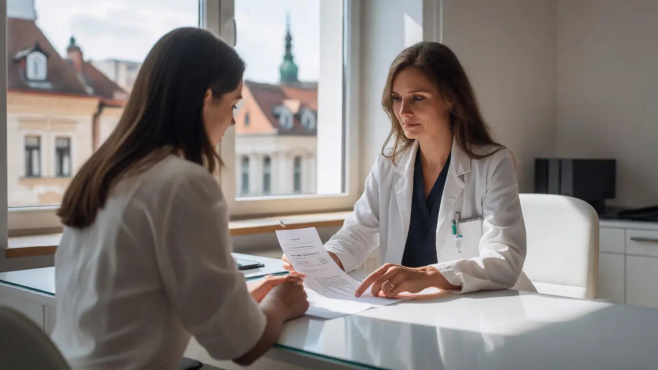 Konzultace pacientky s lékařem v ordinaci plastické chirurgie v Brně.