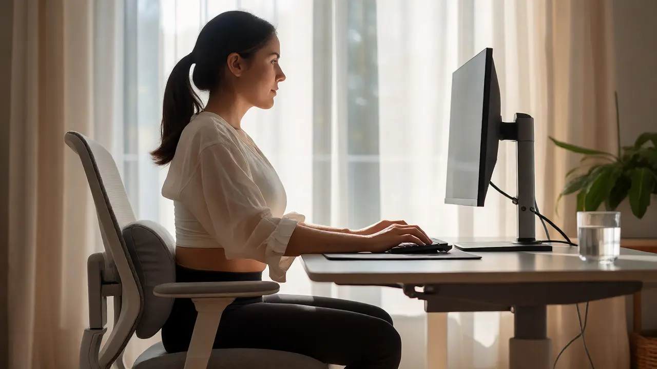 Žena pracující v ergonomické pozici doma