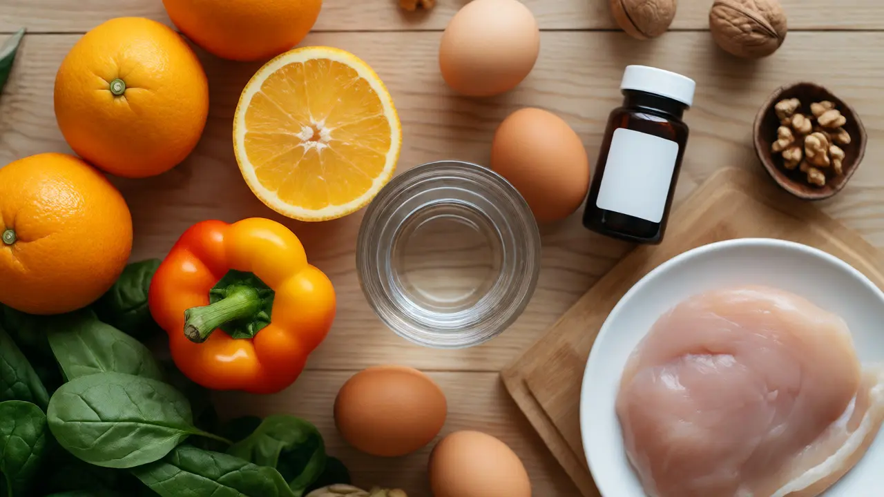 Zdravé potraviny bohaté na bílkoviny a vitamíny pro hojení